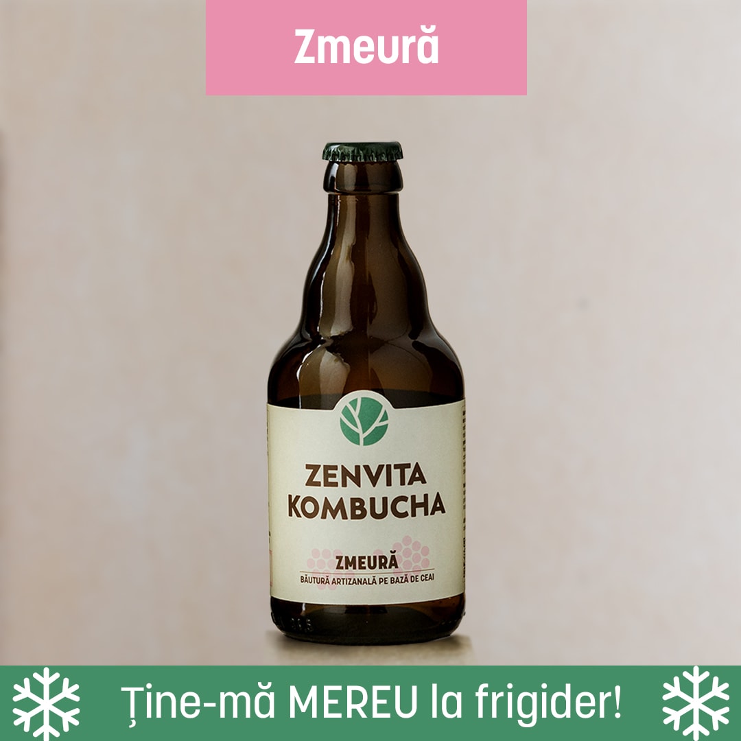 Sticla de Kombucha zevita cu aroma de zmeura